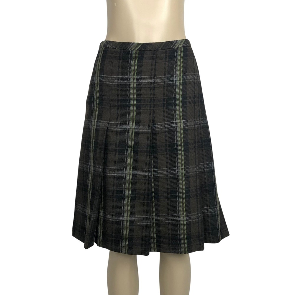 Ann Taylor LOFT Wool Blend Plaid Pleated A-Line Skirt Size 6 Academia Preppy